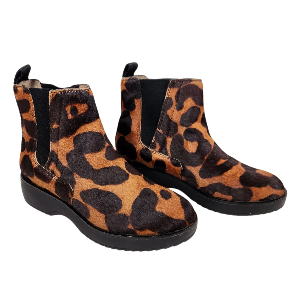 Louise et Cie Zareb Calf Hair Leather Cheetah Leopard Ankle Bootie Womens Size 7